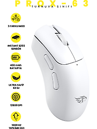 Gameagle Prox-63 Kablosuz + Bluetooth + 2.4G + Kablolu Ultra Hafif 63gr 12800DPI Oyuncu Mouse Henüz değerlendirilmemiş İlk sen değerlendir