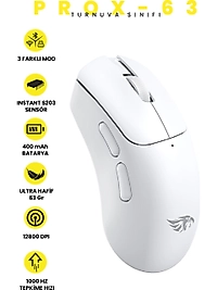 Gameagle Prox-63 Kablosuz + Bluetooth + 2.4G + Kablolu Ultra Hafif 63gr 12800DPI Oyuncu Mouse Henüz değerlendirilmemiş İlk sen değerlendir