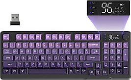 FREEWOLF M96 Kablosuz Oyun Klavyesi Gökkuşağı Arka Aydınlatmalı Kremsi Membran, Medya Düğmesi, LCD Ekran, Çift Modlu Bluetooth/2.4Ghz
